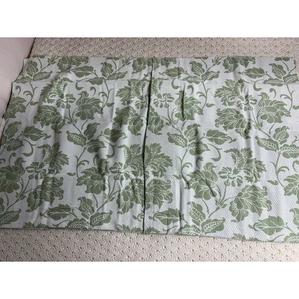Lot of 3 Vtg 90s Martha Stewart Woven Matelasse Pillow King Shams Green on White